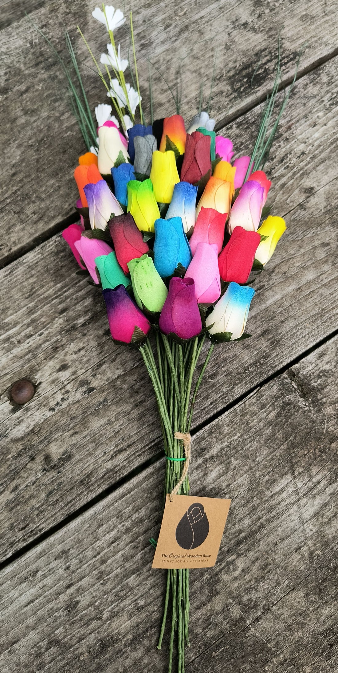 Vibrant Assorted Colors Wooden Rose Flower Bouquet - The Original Wooden Rose