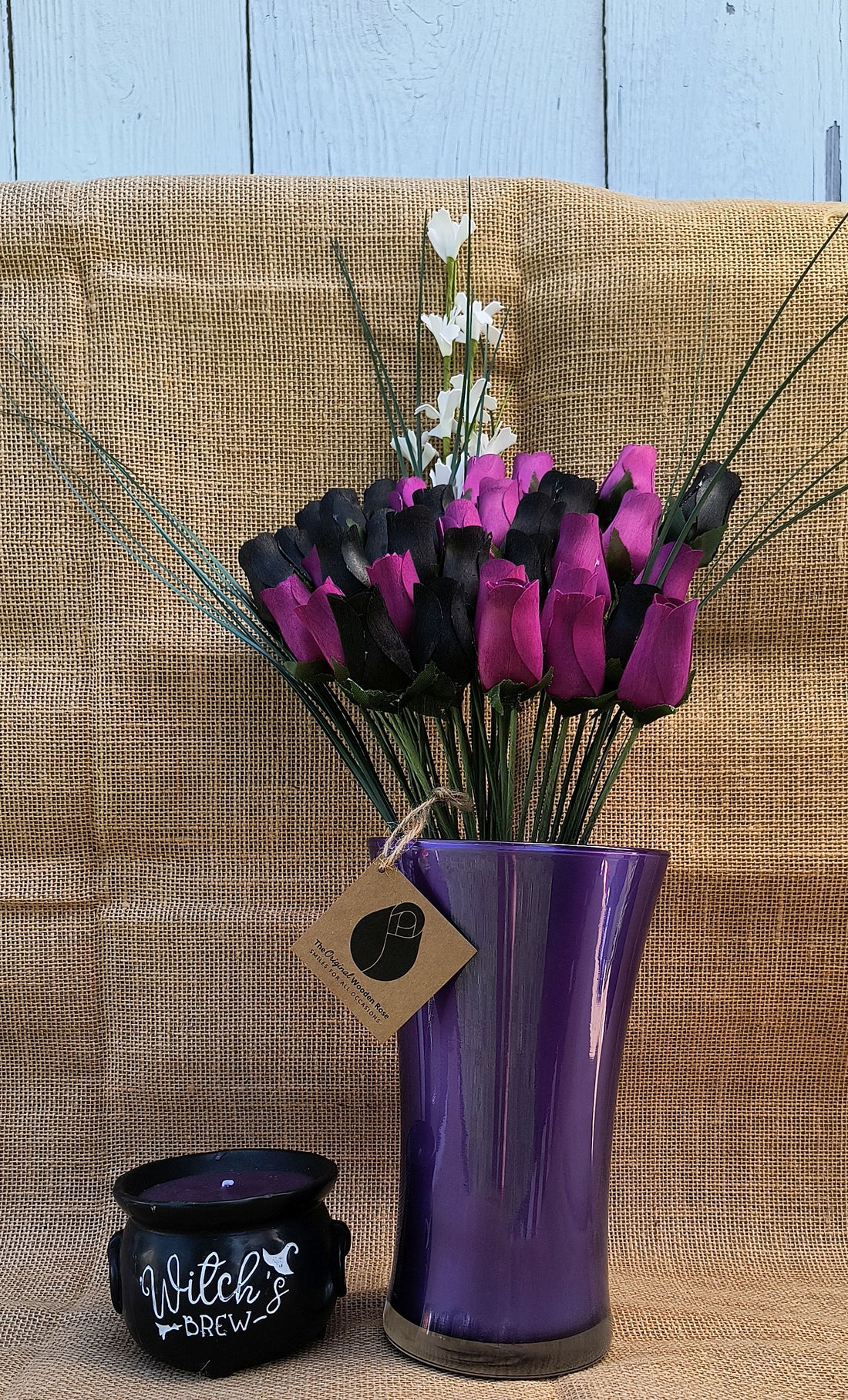 Halloween Black and Violet Wooden Rose Flower Bouquet - The Original Wooden Rose