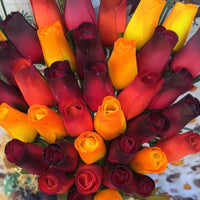 Dark Fall Harvest Colors. Yellows, Oranges, Reds Wooden Rose Flower Bouquet - The Original Wooden Rose