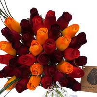 Dark Fall Harvest Colors. Yellows, Oranges, Reds Wooden Rose Flower Bouquet - The Original Wooden Rose