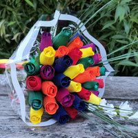 Autism Aware Rainbow of Wooden Roses Flower Bouquet - The Original Wooden Rose