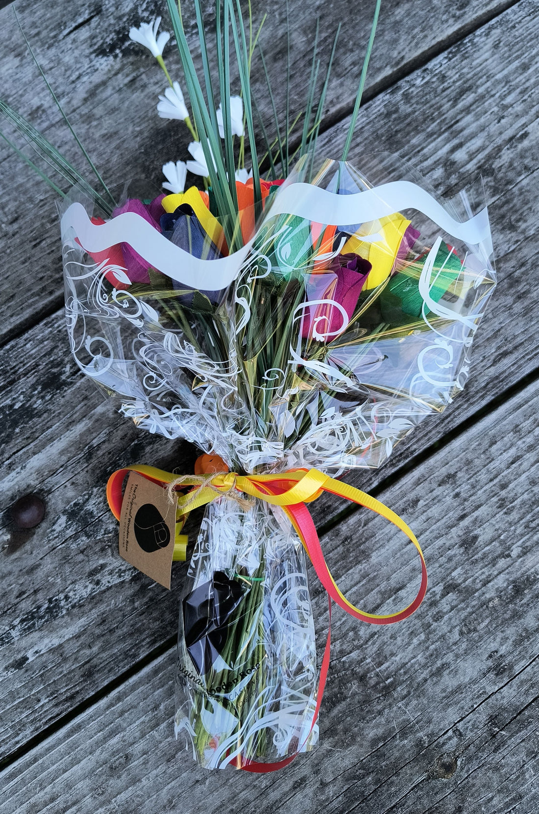 Autism Aware Rainbow of Wooden Roses Flower Bouquet - The Original Wooden Rose