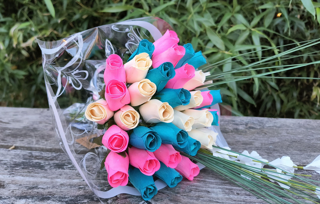 Gender Reveal Wooden Rose Flower Bouquet - The Original Wooden Rose