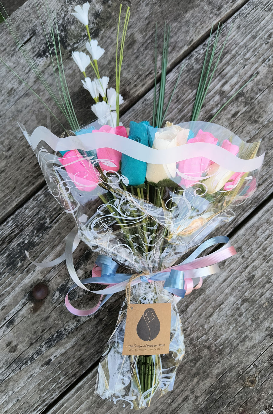 Gender Reveal Wooden Rose Flower Bouquet - The Original Wooden Rose