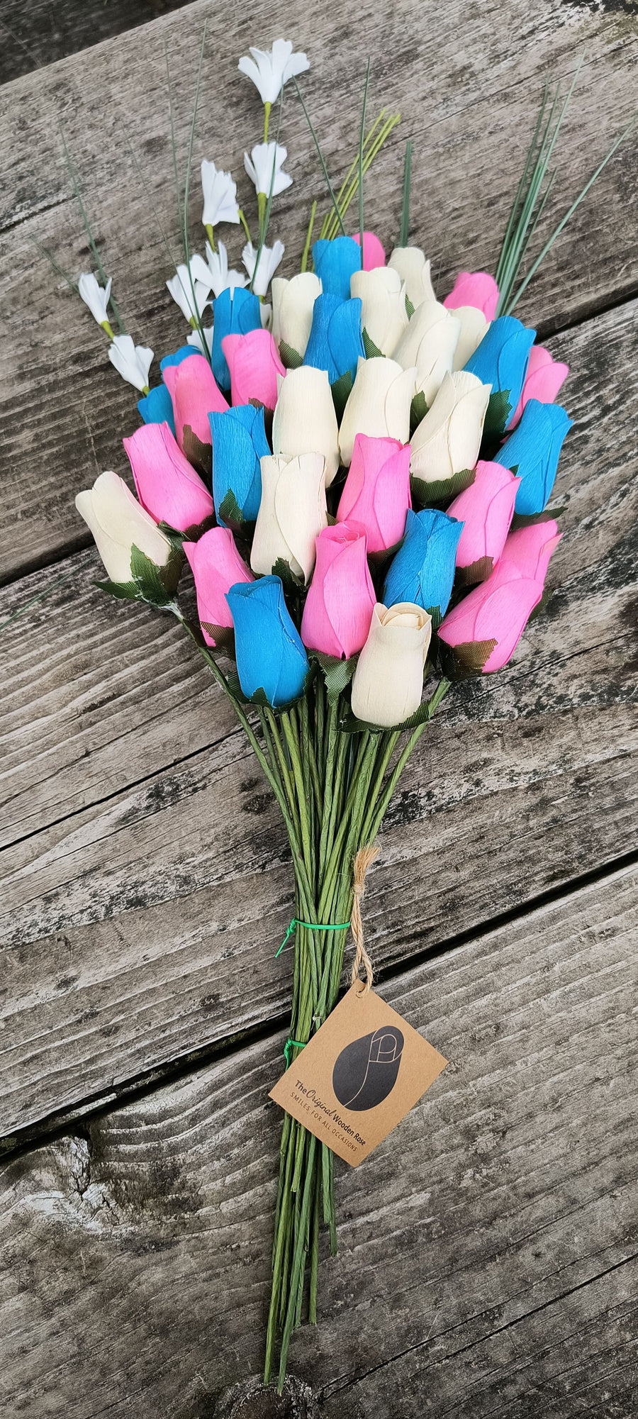 Gender Reveal Wooden Rose Flower Bouquet - The Original Wooden Rose