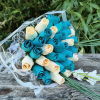 It's A Boy Light Blue and White Wooden Rose Flower Bouquet - The Original Wooden Rose