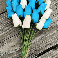 It's A Boy Light Blue and White Wooden Rose Flower Bouquet - The Original Wooden Rose