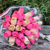 It's A Girl Light Pink, and White Wooden Rose Flower Bouquet - The Original Wooden Rose