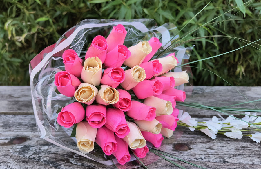 It's A Girl Light Pink, and White Wooden Rose Flower Bouquet - The Original Wooden Rose