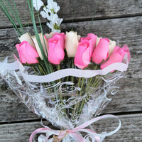 It's A Girl Light Pink, and White Wooden Rose Flower Bouquet - The Original Wooden Rose