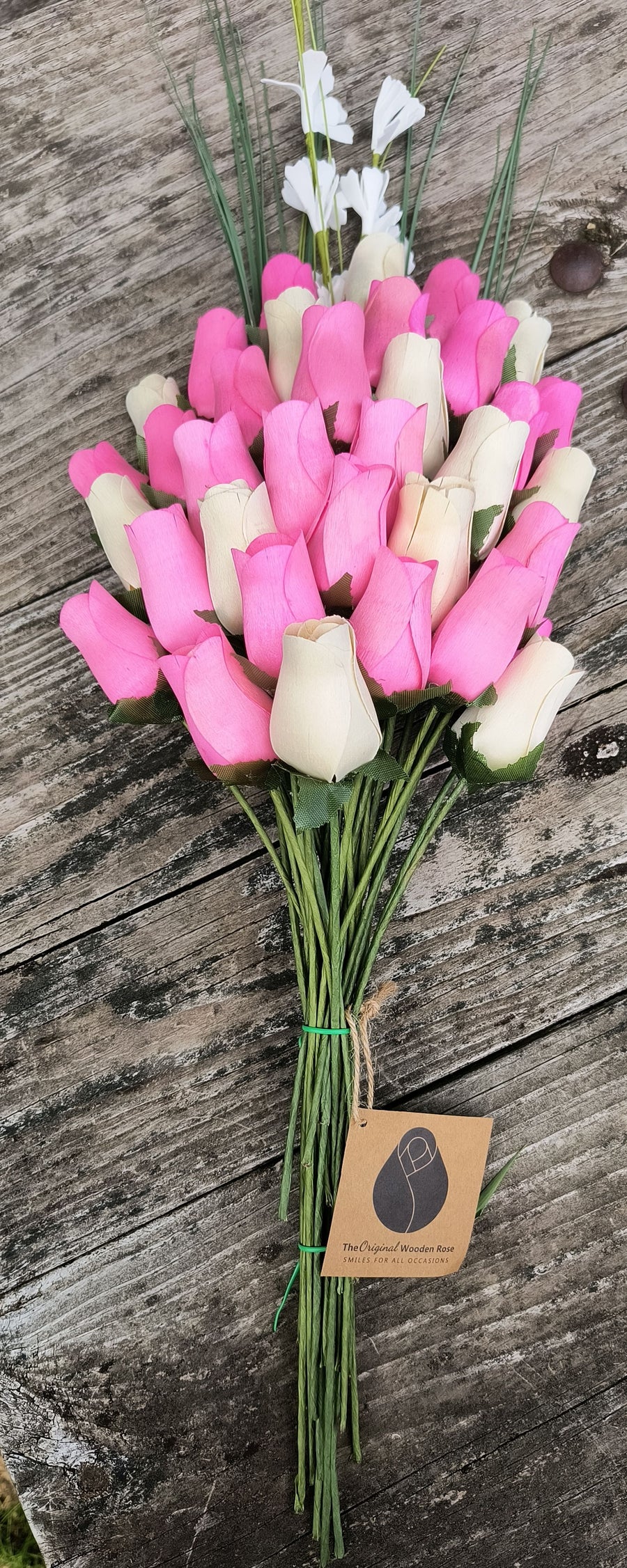 It's A Girl Light Pink, and White Wooden Rose Flower Bouquet - The Original Wooden Rose