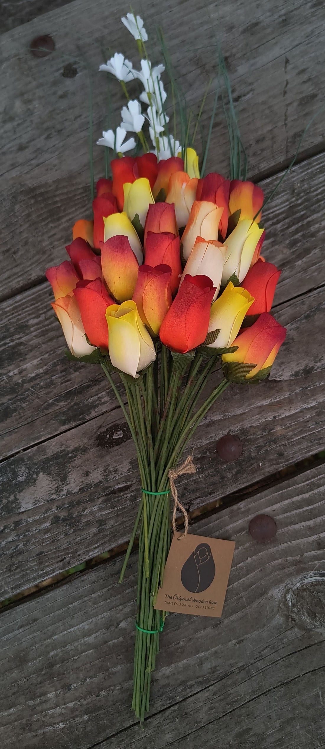 Fall Sunrise Light Fall Colors Wooden Rose Flower Bouquet - The Original Wooden Rose