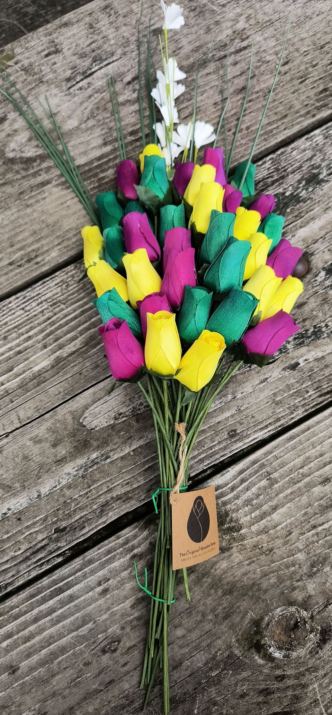 Mardi Gras Wooden Rose Flower Bouquet - The Original Wooden Rose