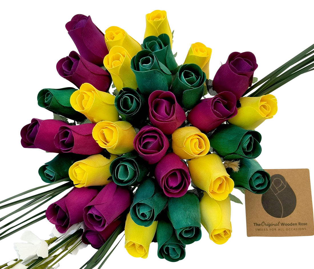 Mardi Gras Wooden Rose Flower Bouquet - The Original Wooden Rose