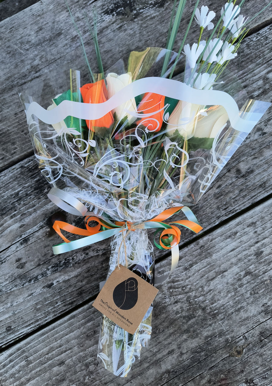 Irish Flag Saint Patty Day Wooden Rose Flower Bouquet - The Original Wooden Rose