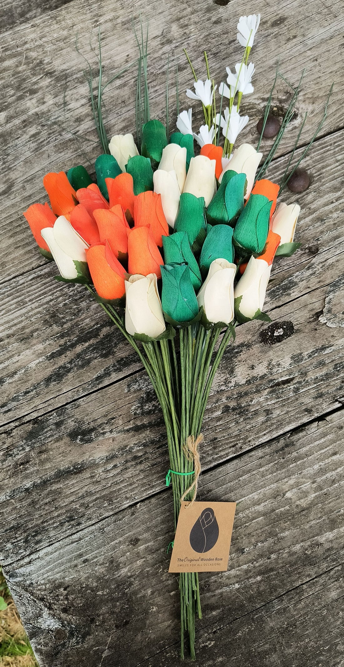 Irish Flag Saint Patty Day Wooden Rose Flower Bouquet - The Original Wooden Rose