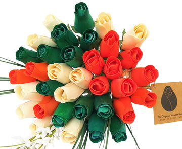 Irish Flag Saint Patty Day Wooden Rose Flower Bouquet - The Original Wooden Rose