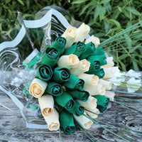 Saint Patrick's Day Green and White Wooden Rose Flower Bouquet - The Original Wooden Rose