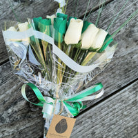 Saint Patrick's Day Green and White Wooden Rose Flower Bouquet - The Original Wooden Rose