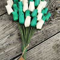 Saint Patrick's Day Green and White Wooden Rose Flower Bouquet - The Original Wooden Rose