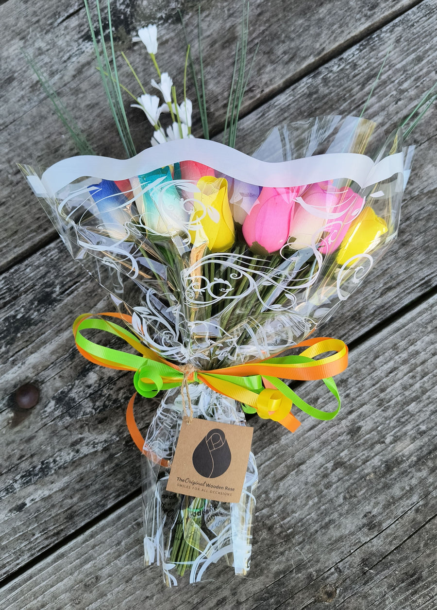 Spring Easter Wooden Rose Flower Bouquet - The Original Wooden Rose