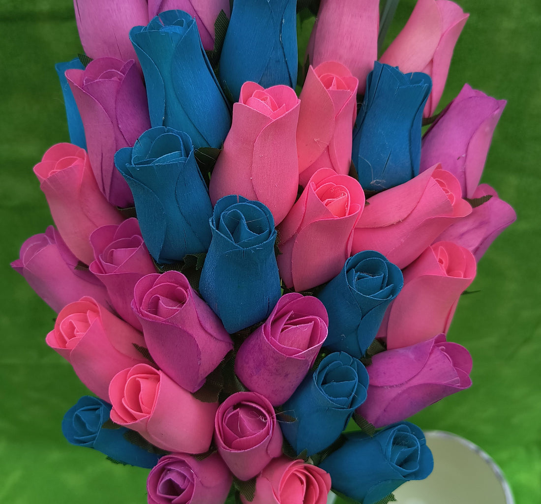 3 Color Spring Wooden Rose Flower Bouquet - The Original Wooden Rose