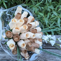 50 Year Anniversary Gold and White Wooden Rose Flower Bouquet - The Original Wooden Rose