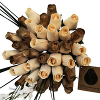 50 Year Anniversary Gold and White Wooden Rose Flower Bouquet - The Original Wooden Rose