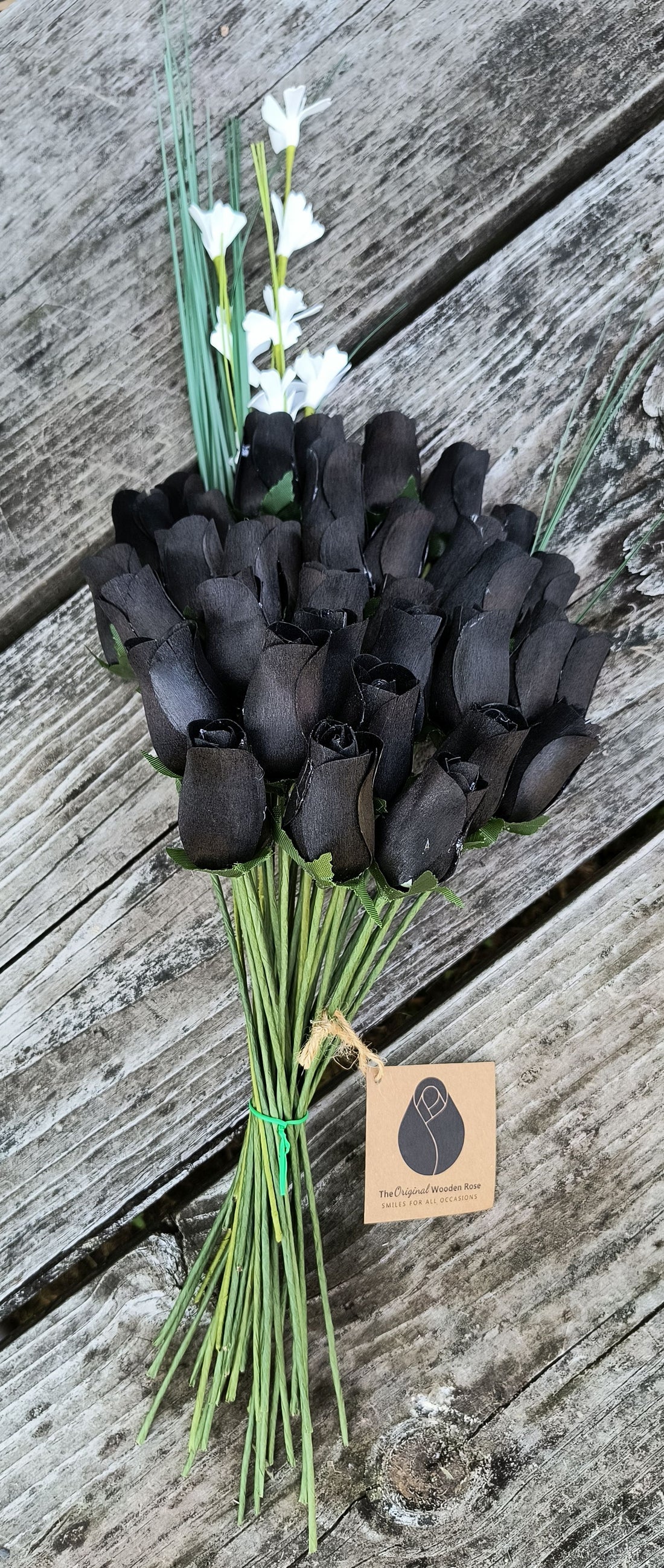 Halloween all Black Wooden Rose Flower Bouquet - The Original Wooden Rose