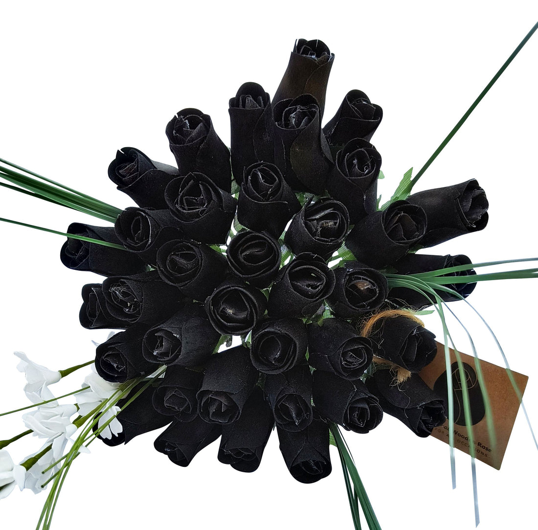 Halloween all Black Wooden Rose Flower Bouquet - The Original Wooden Rose