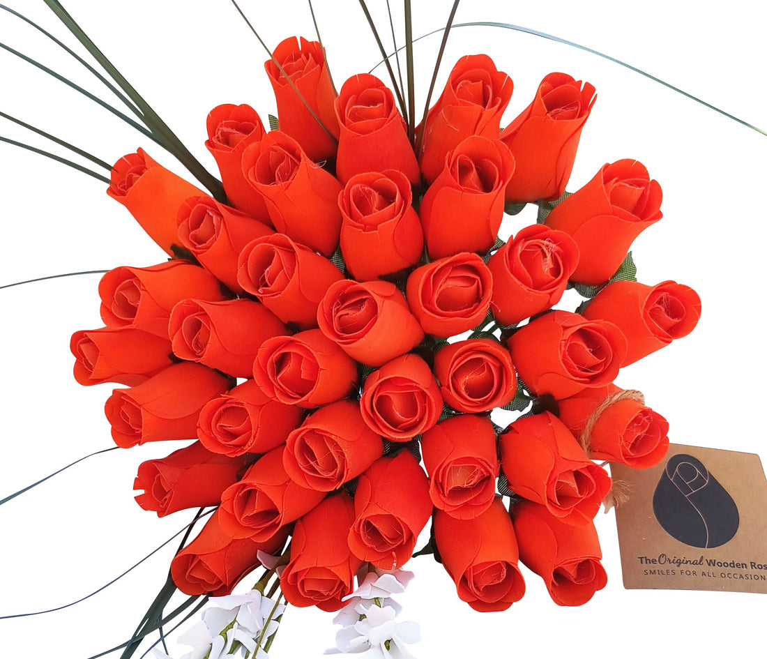 Black, Orange, and Violet Halloween Wooden Rose Flower Bouquet