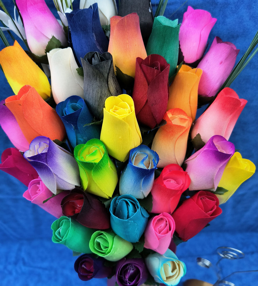 Vibrant Assorted Colors Wooden Rose Flower Bouquet - The Original Wooden Rose