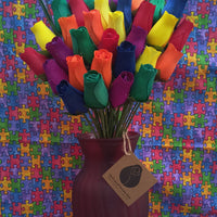 Autism Aware Rainbow of Wooden Roses Flower Bouquet - The Original Wooden Rose