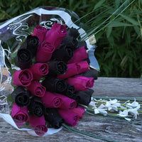 Halloween Black and Violet Wooden Rose Flower Bouquet - The Original Wooden Rose