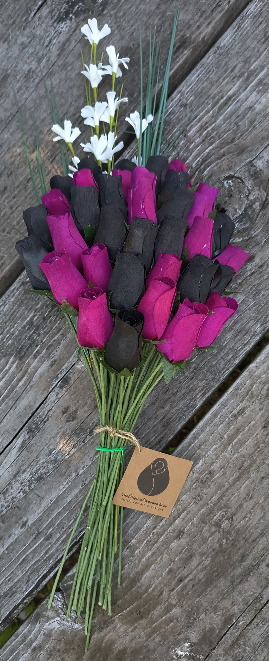 Halloween Black and Violet Wooden Rose Flower Bouquet - The Original Wooden Rose