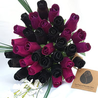 Halloween Black and Violet Wooden Rose Flower Bouquet - The Original Wooden Rose