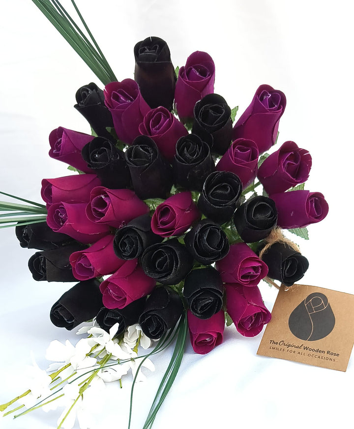 Halloween Black and Violet Wooden Rose Flower Bouquet - The Original Wooden Rose