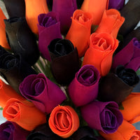 Black, Orange, and Violet Halloween Wooden Rose Flower Bouquet - The Original Wooden Rose