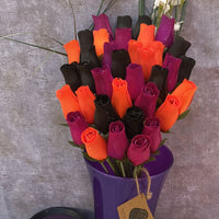 Black, Orange, and Violet Halloween Wooden Rose Flower Bouquet - The Original Wooden Rose