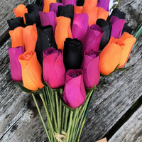 Black, Orange, and Violet Halloween Wooden Rose Flower Bouquet - The Original Wooden Rose