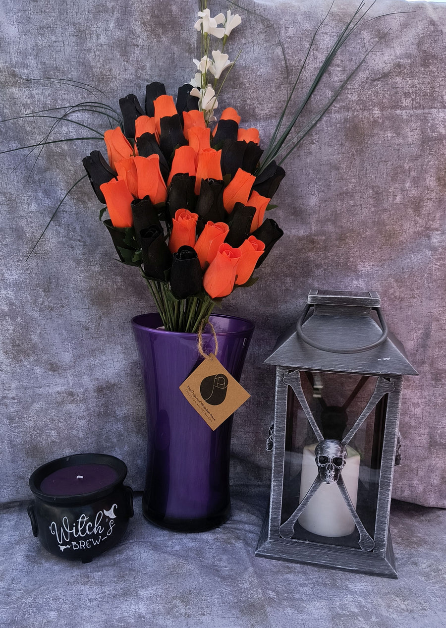 Halloween Black and Orange Flower Bouquet - The Original Wooden Rose