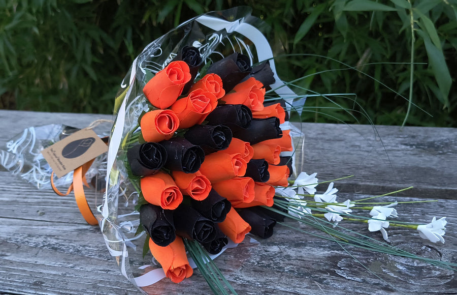 Halloween Black and Orange Flower Bouquet - The Original Wooden Rose