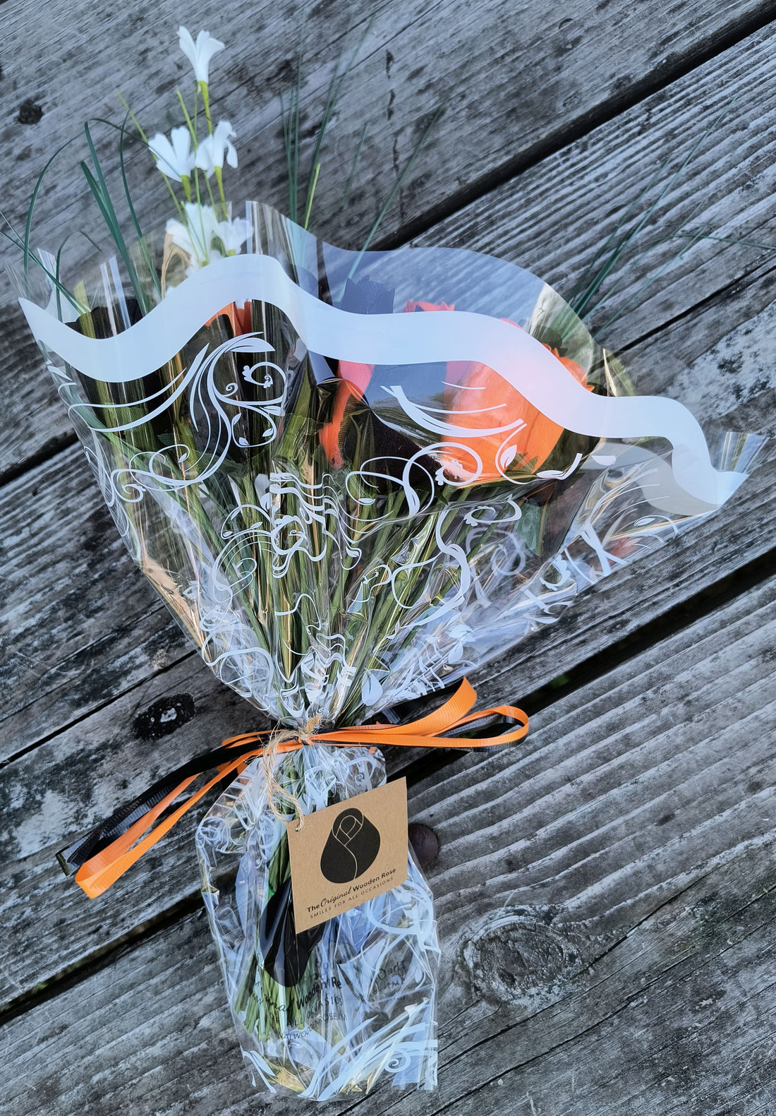 Halloween Black and Orange Flower Bouquet - The Original Wooden Rose