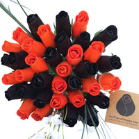 Halloween Black and Orange Flower Bouquet - The Original Wooden Rose