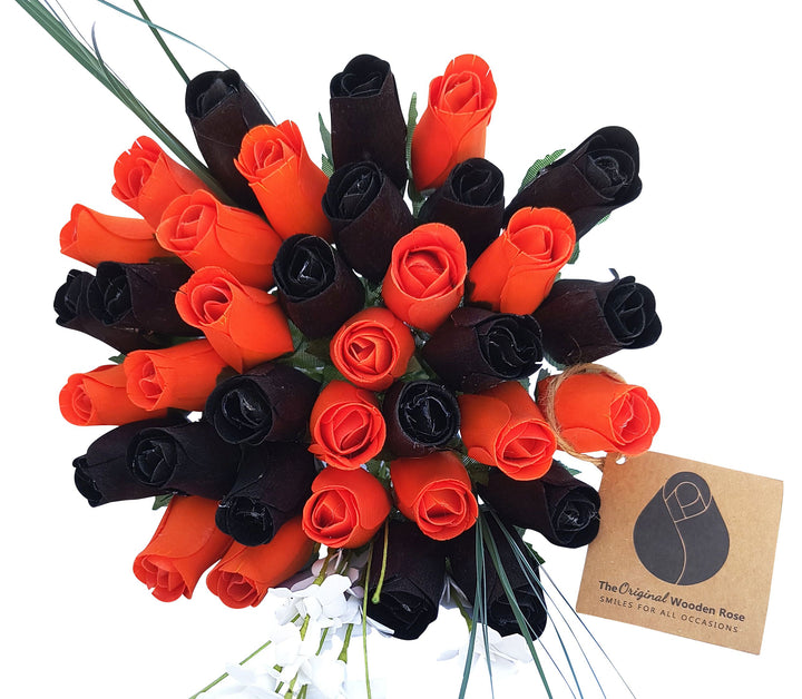 Halloween Black and Orange Flower Bouquet - The Original Wooden Rose