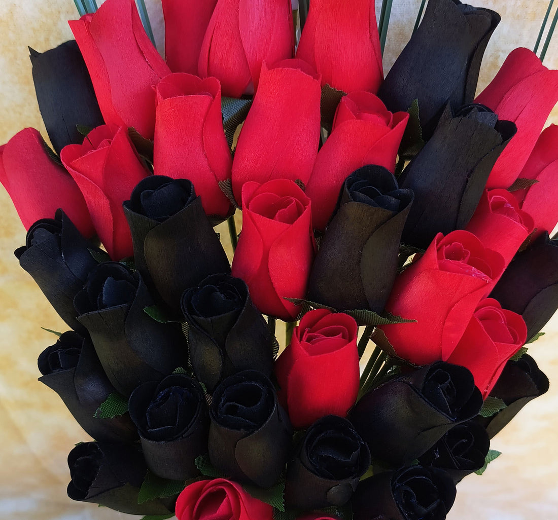 Black and Red Wooden Rose Flower Bouquet - The Original Wooden Rose