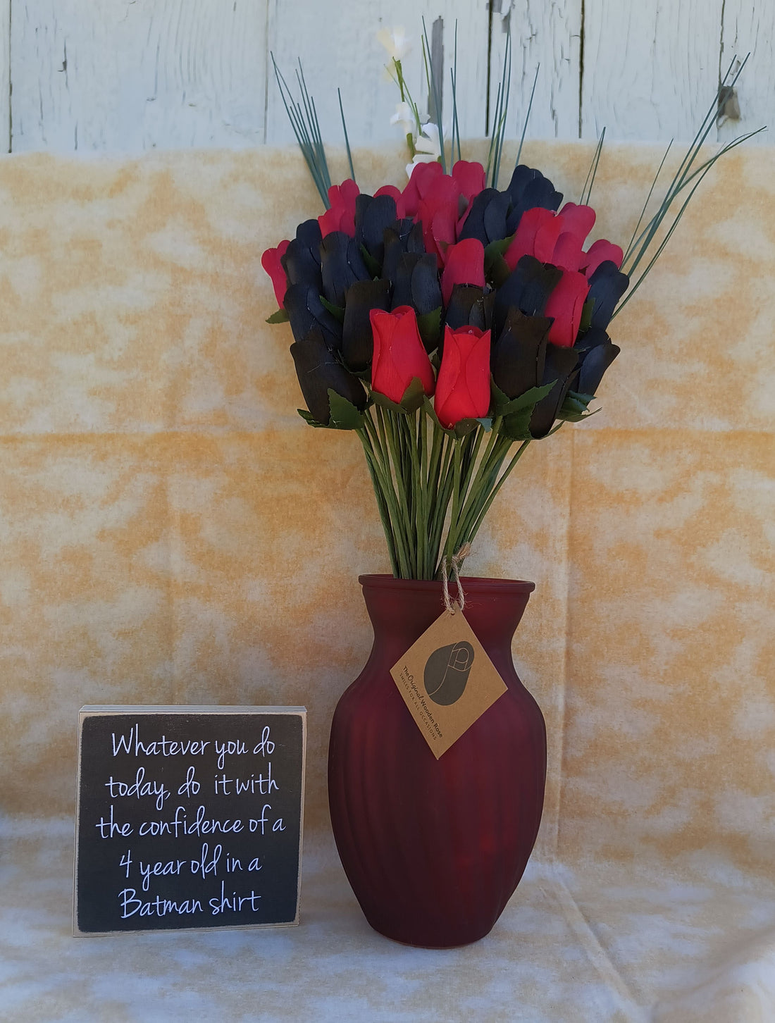 Black and Red Wooden Rose Flower Bouquet - The Original Wooden Rose