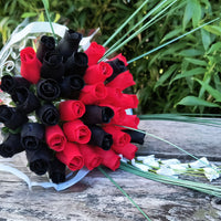 Black and Red Wooden Rose Flower Bouquet - The Original Wooden Rose