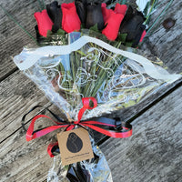 Black and Red Wooden Rose Flower Bouquet - The Original Wooden Rose