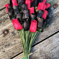 Black and Red Wooden Rose Flower Bouquet - The Original Wooden Rose